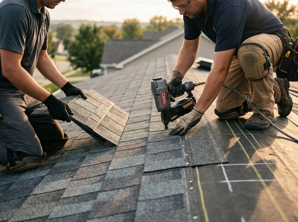 Professional roofer working on a residential roof in Spring Ridge